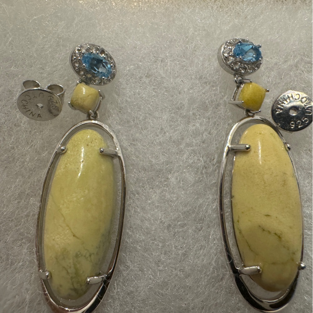 UTC Sterling Silver Blue and Yellow Stone Drop Earrings - Picture 2 of 4